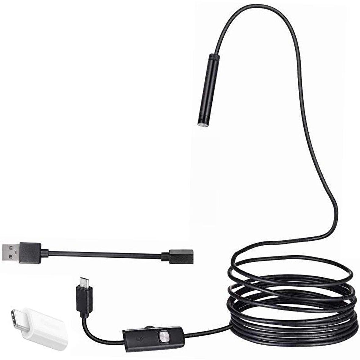 Powermaster 3in1 Micro Usb+Type C+Pc Işıklı 5Metre Yılan Kamera