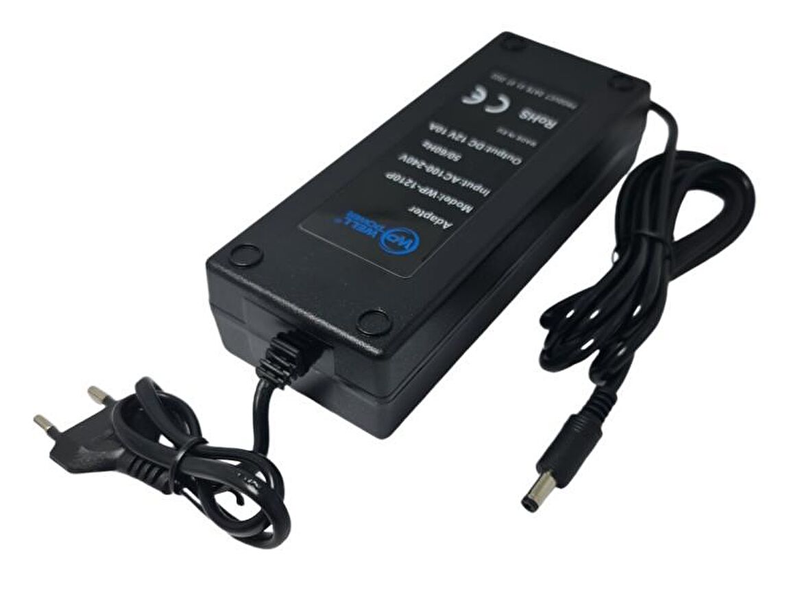 WellPower 12Volt 10Amper Plastik Kasa Adaptör 5.5x2.5mm Jak Fişli