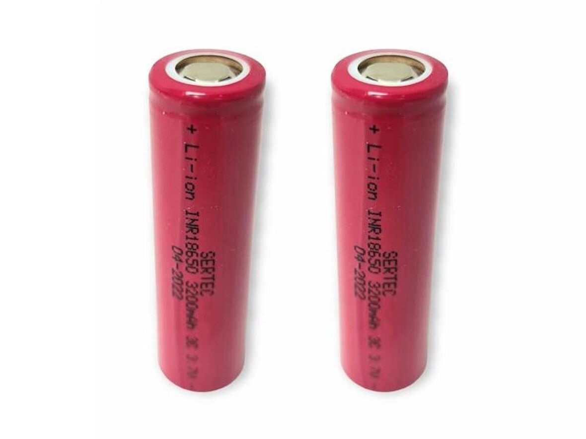 SERTEC 18650 3.7V 3200mAh 3C Lion Şarjlı Pil Başlıklı - 2Adet