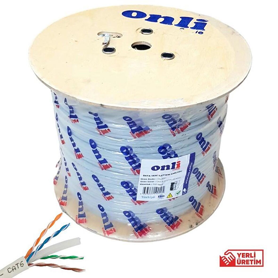 Onli 500Mt 24AWG CAT6 Network Kablosu Gri Yerli Üretim