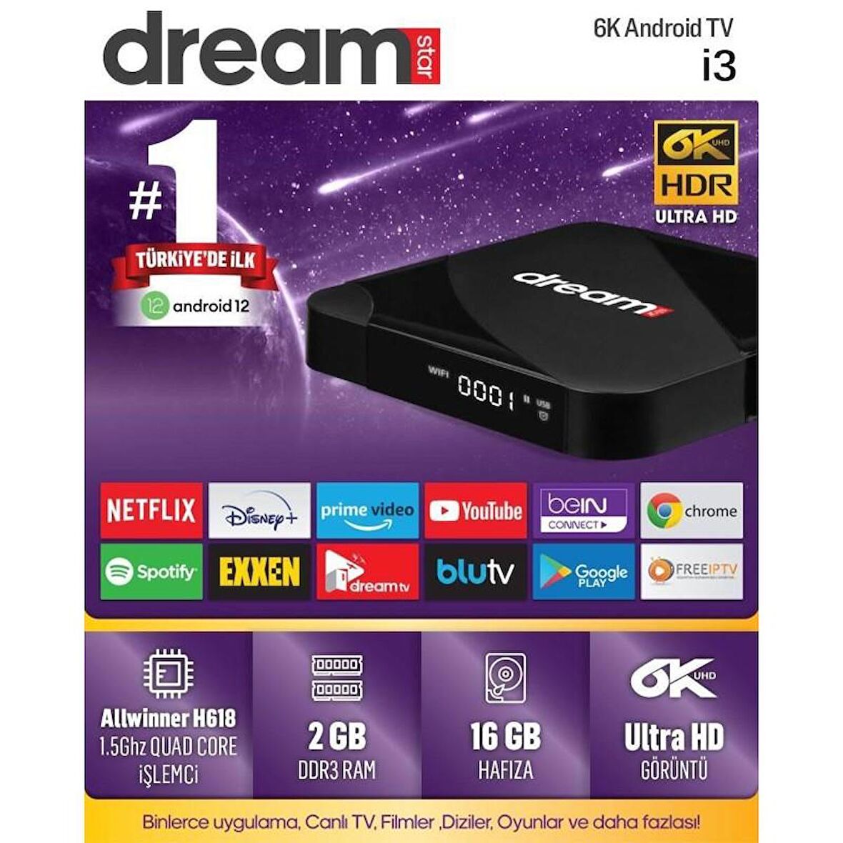 Dreamstar i3 Android Tv Box 2gb Ram 16GB Hafıza Android 12