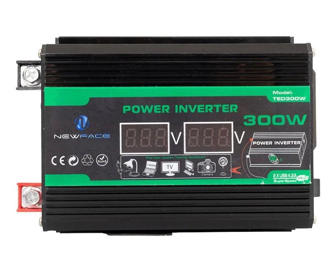 Newface TED300W Dijital Ekran 12Volt 300Watt Modified Sinus Power İnverter