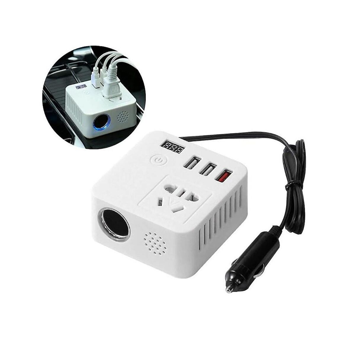 Powermaster Çok Fonksiyonlu 150W 12V/24V 220V USB Çıkışlı Araç İnvertörü