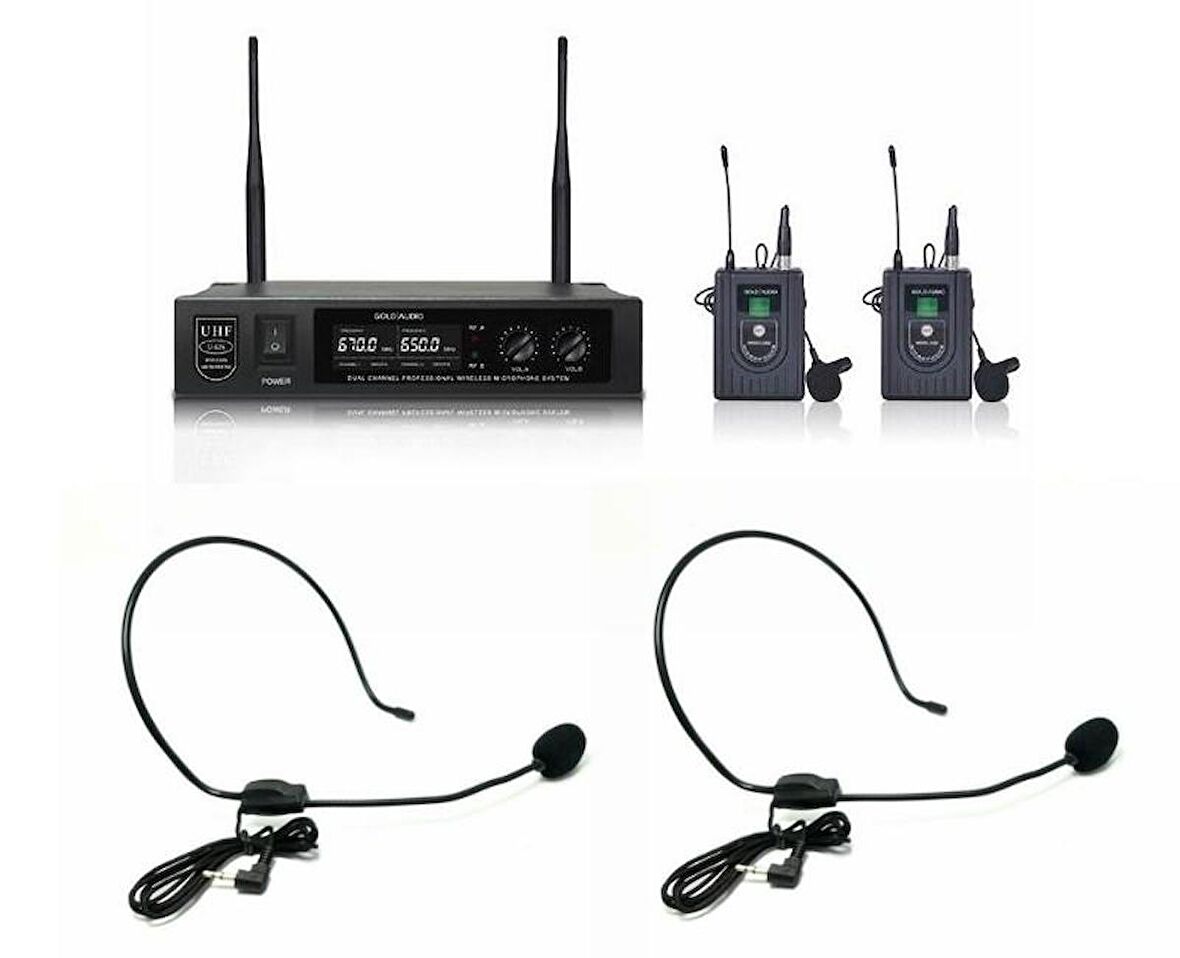 Gold Audio U626-YY UHF Telsiz Yaka+Yaka +Headset Mikrofonu 2li