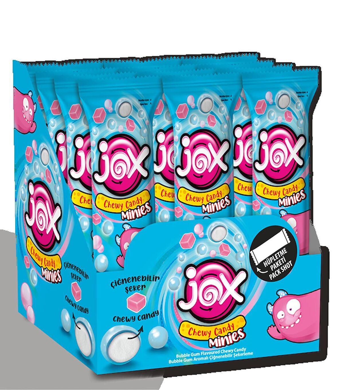 JOX MINIES BUBBLE GUM; Bubble Gum Aromalı Çiğnenebilir Draje Şekerleme (10 gr x 24 adet)