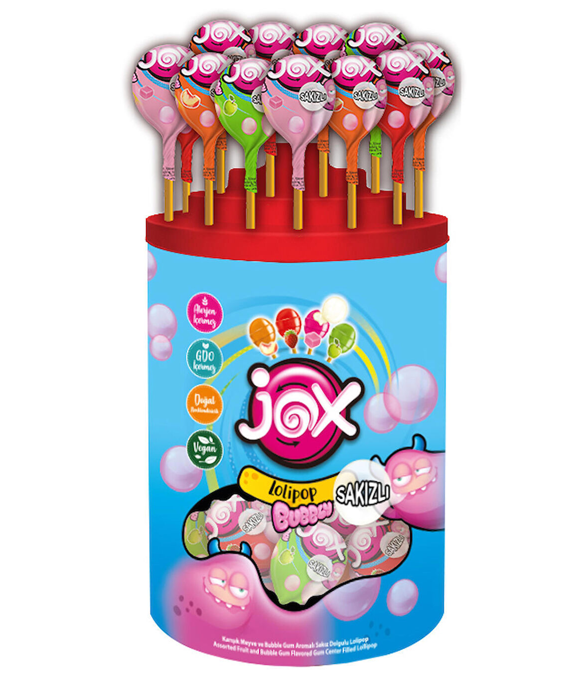 JOX BUBBLY LOLLIPOP; Sakız Dolgulu Meyve Aromalı Top Lolipop