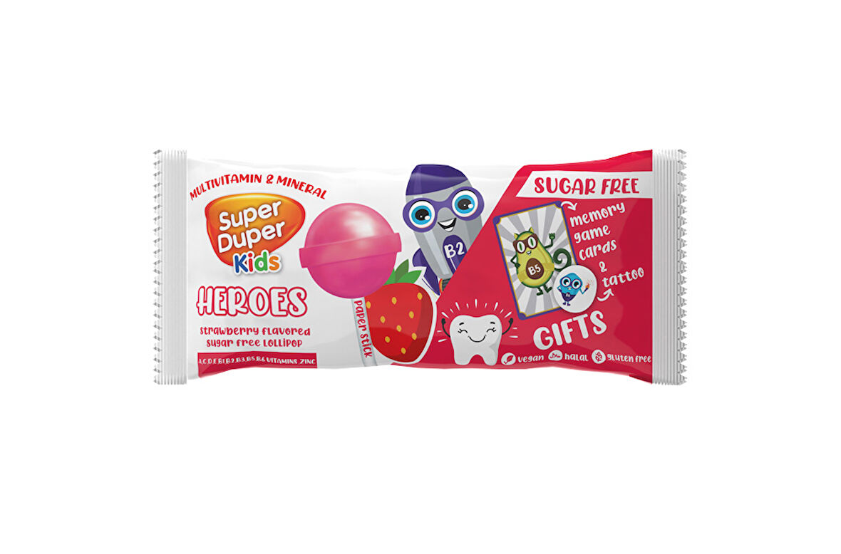 Super Duper Kids Zero Heroes Strawberry Lolipop 15g