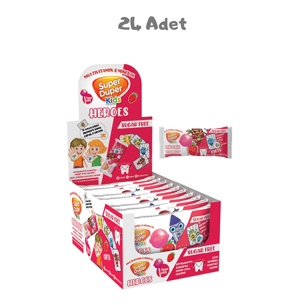 Super Duper Kids Zero Heroes Raspberry  Lolipop 15g 24 Adet