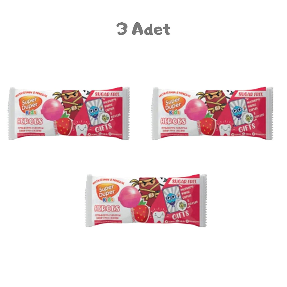 Super Duper Kids Zero Heroes Raspberry  Lolipop 15g 3 Adet