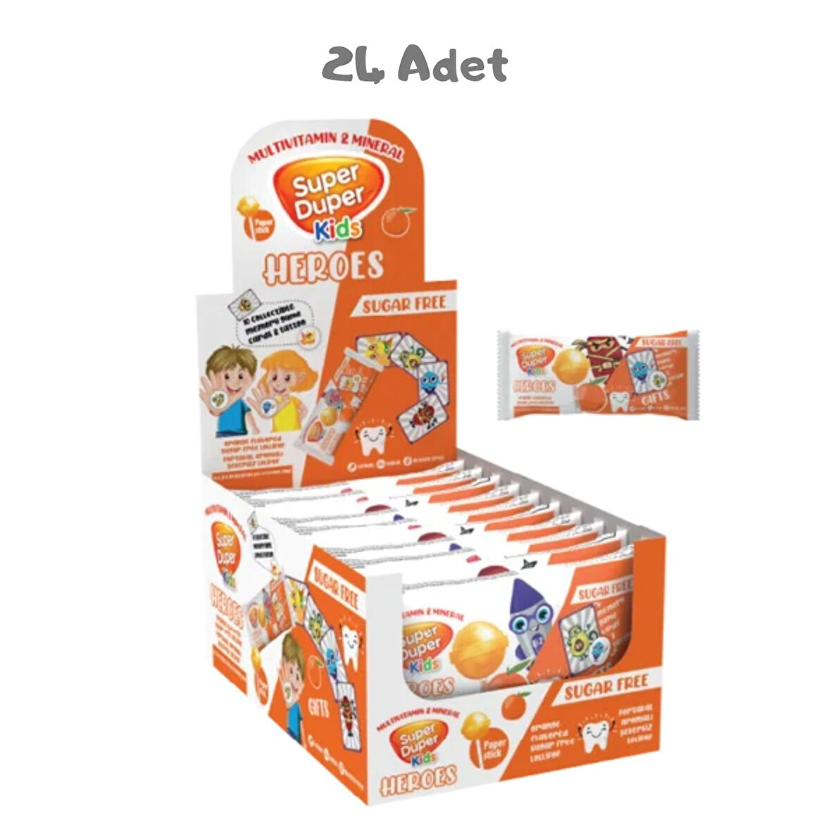 Super Duper Kids Zero Heroes Orange  Lolipop 15g 24 Adet