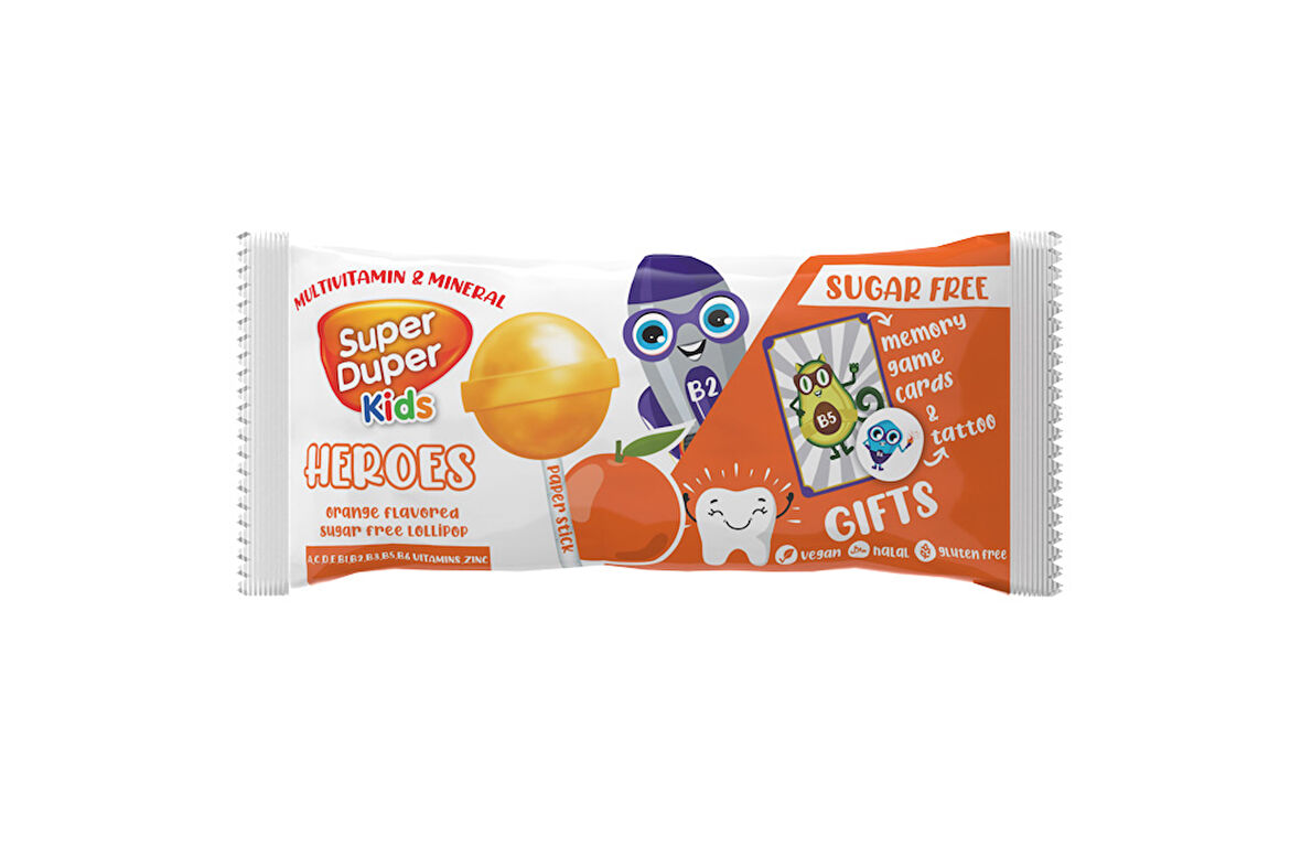 Super Duper Kids Zero Heroes Orange  Lolipop 15g