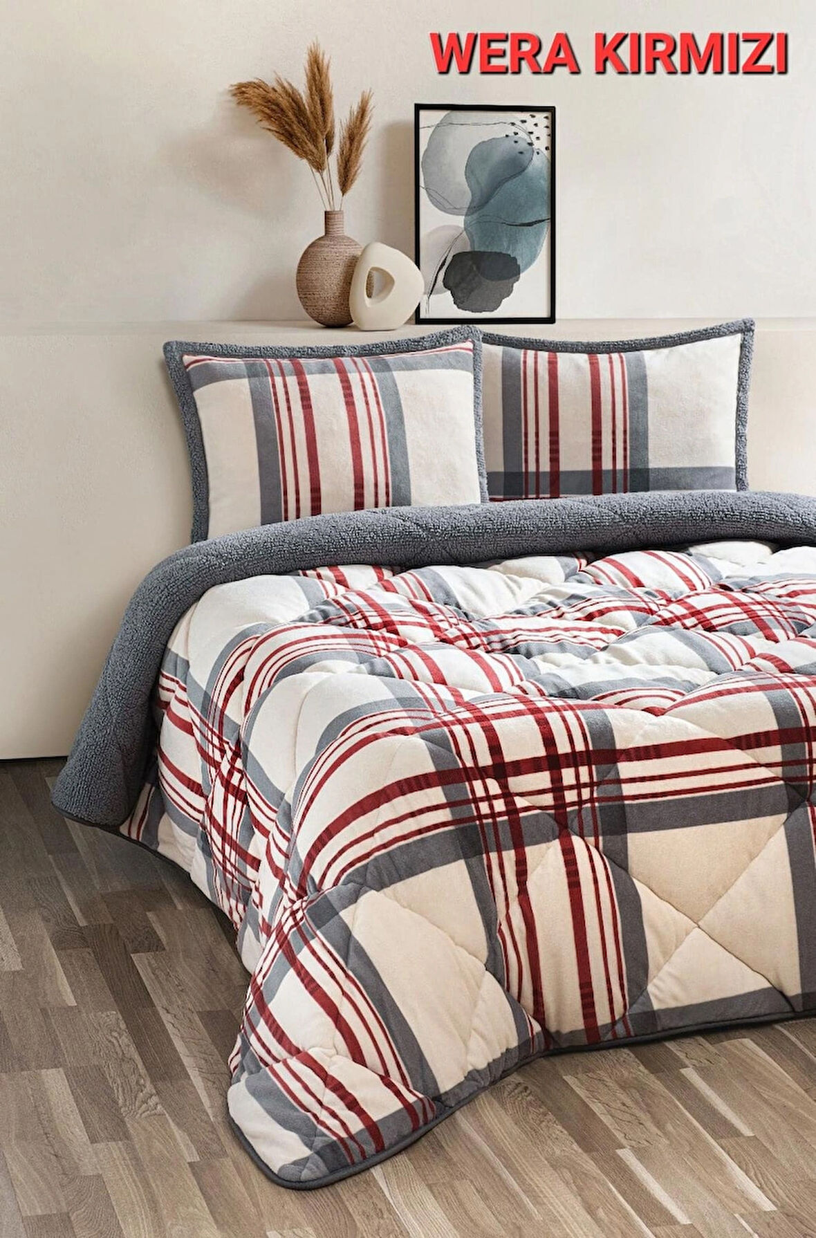 Çift Kişilik Yorgan Seti Comforter Wera Kırmızı (1 Yorgan + 2 Yastık Kılıfı)