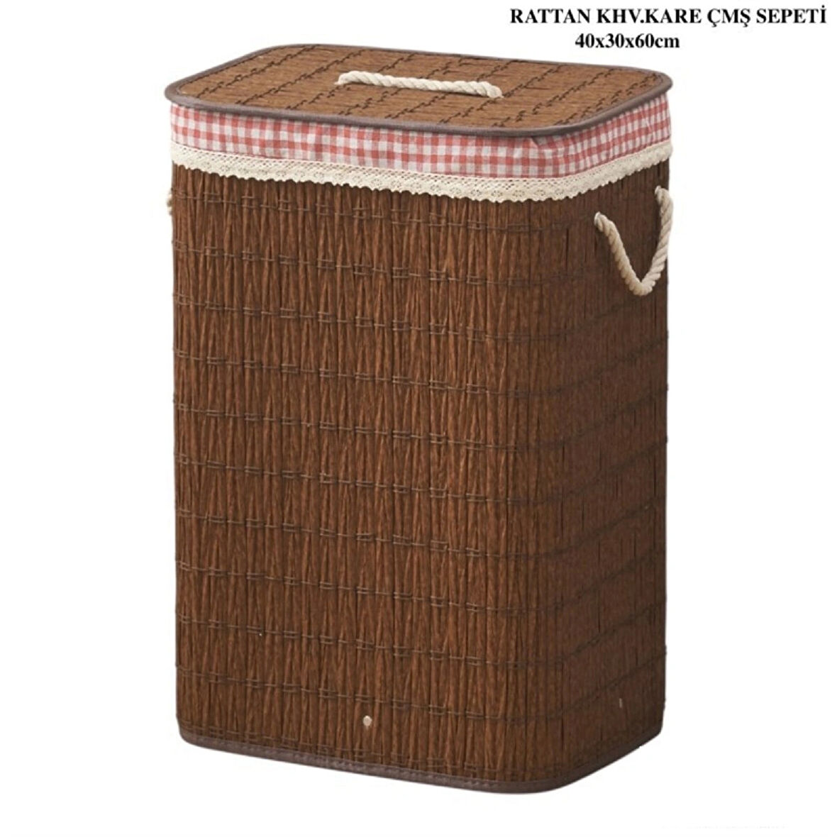 Rattan Katlanabilir Dikdörtgen Çamaşır Sepeti -Kahverengi