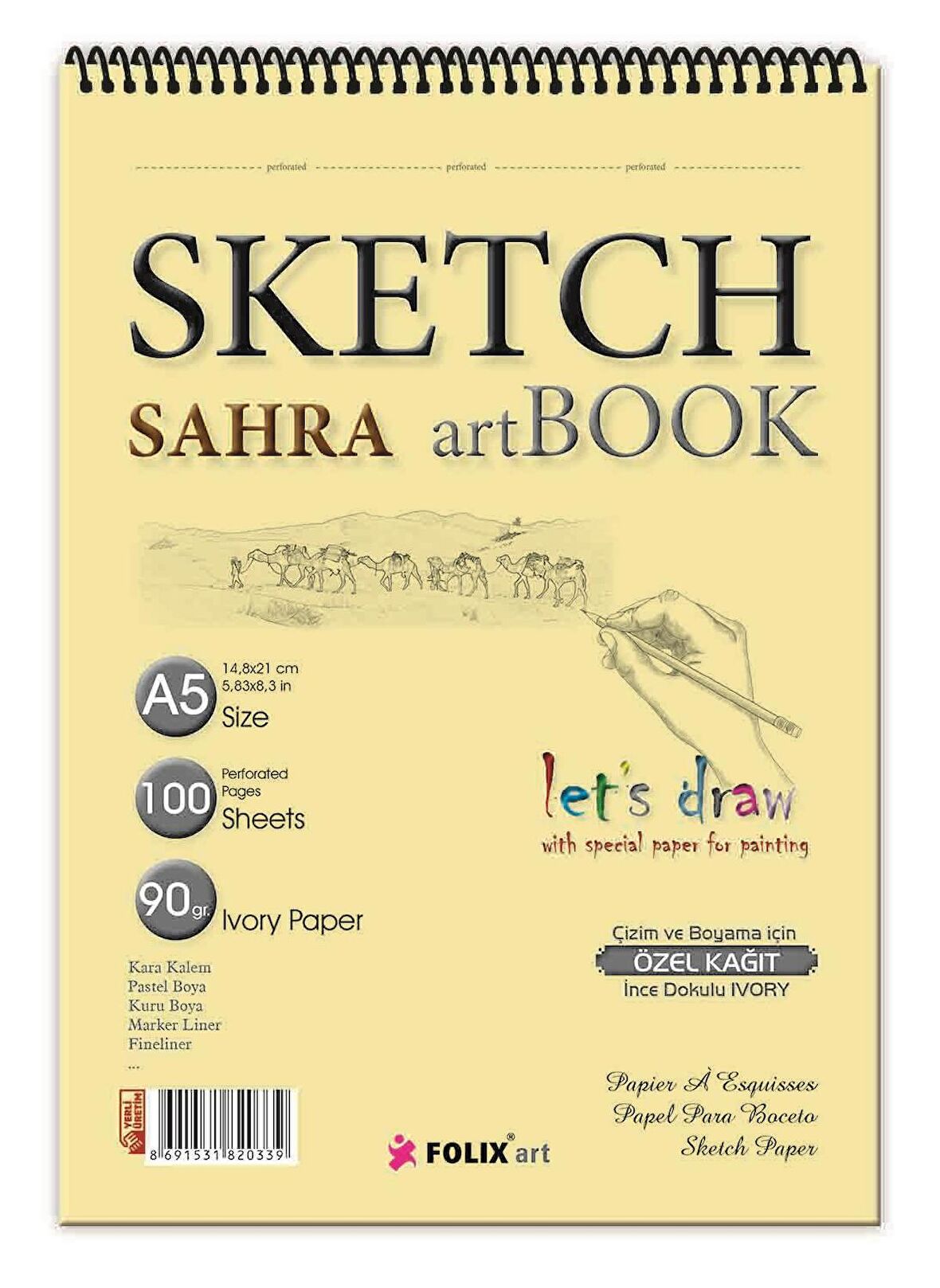 SAHRA A5 Spiralli 90 gr. Ivory 100 yaprak Eskiz Defteri Sketchbook