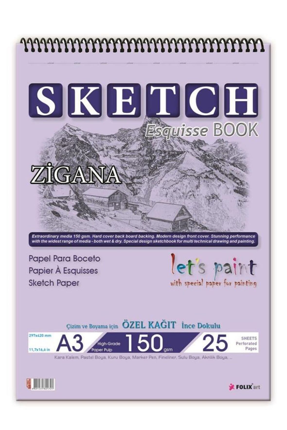 Folix Sketchbook Zigana A3 Spiralli 150 Gr. 25 Yaprak