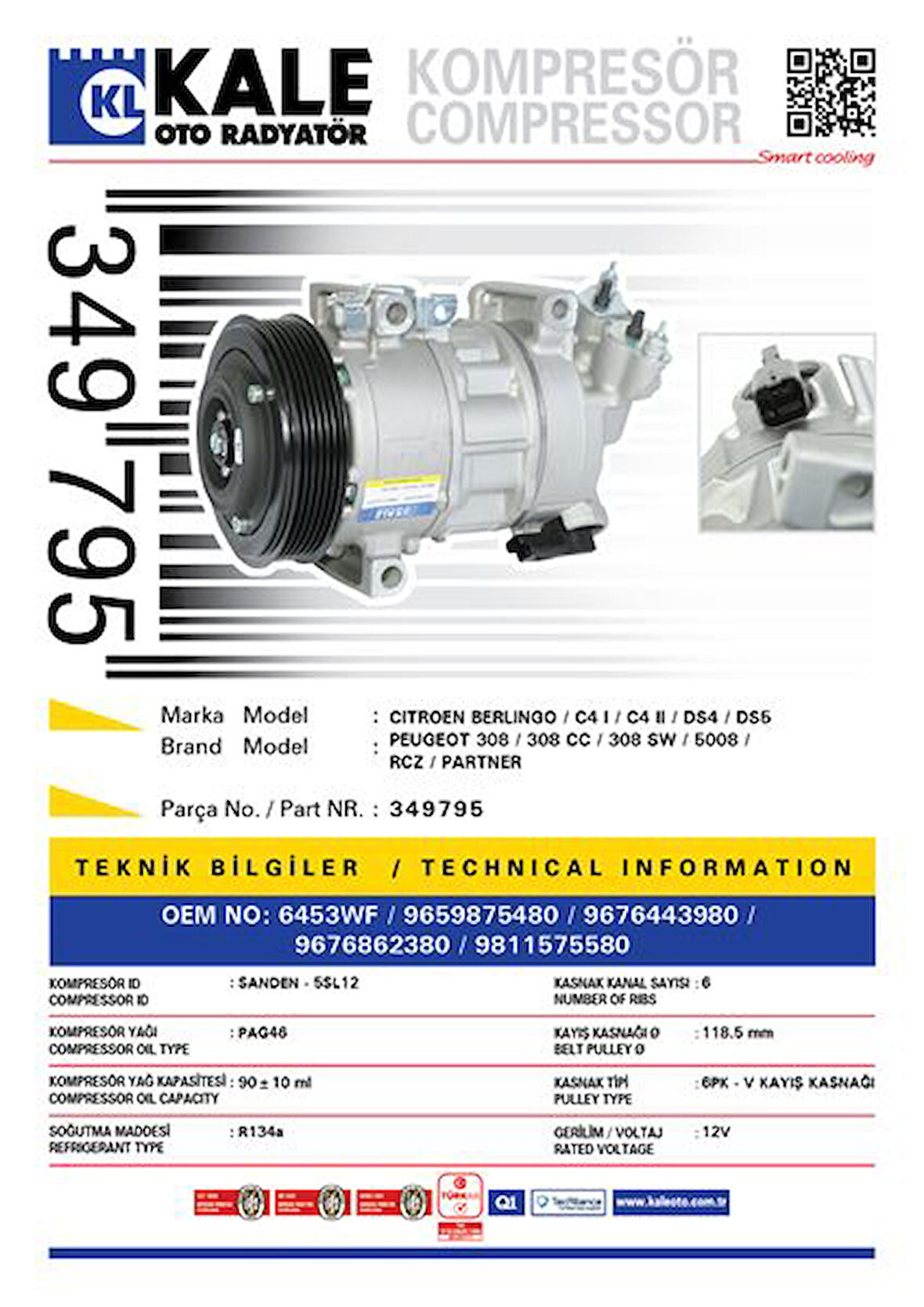 Psa Klima Kompresoru Citroen Berlingo C4 I C4 II Ds4 Ds5 Peugeot 308 3008 508 - Kale 349795