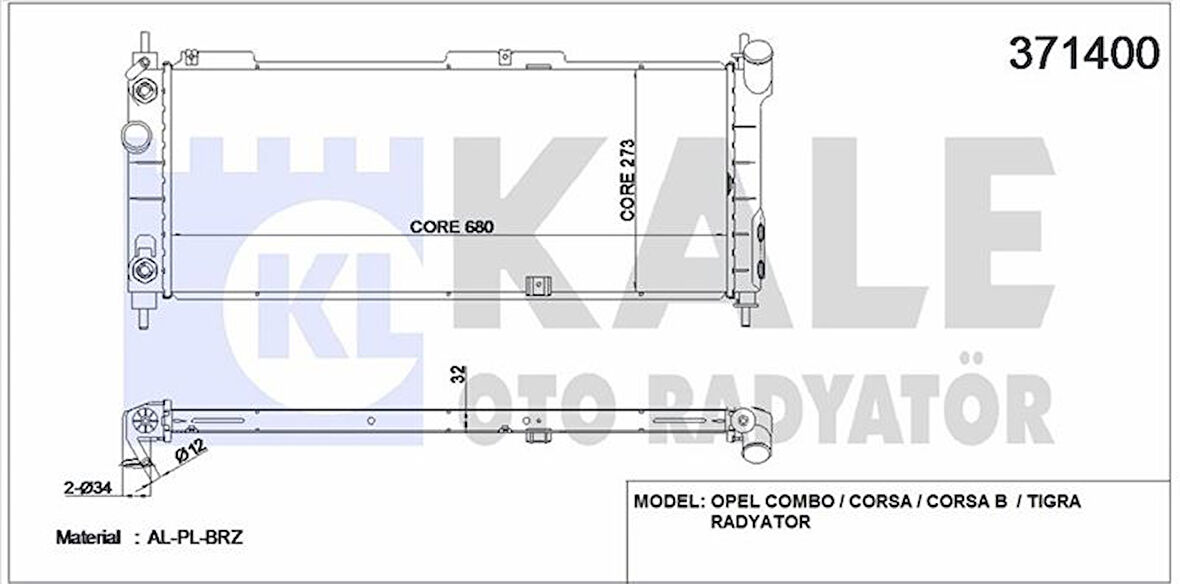 Opel Motor Su Radyatoru A,t Combo Corsa Corsa B Tigra (680x273x26) - Kale 371400