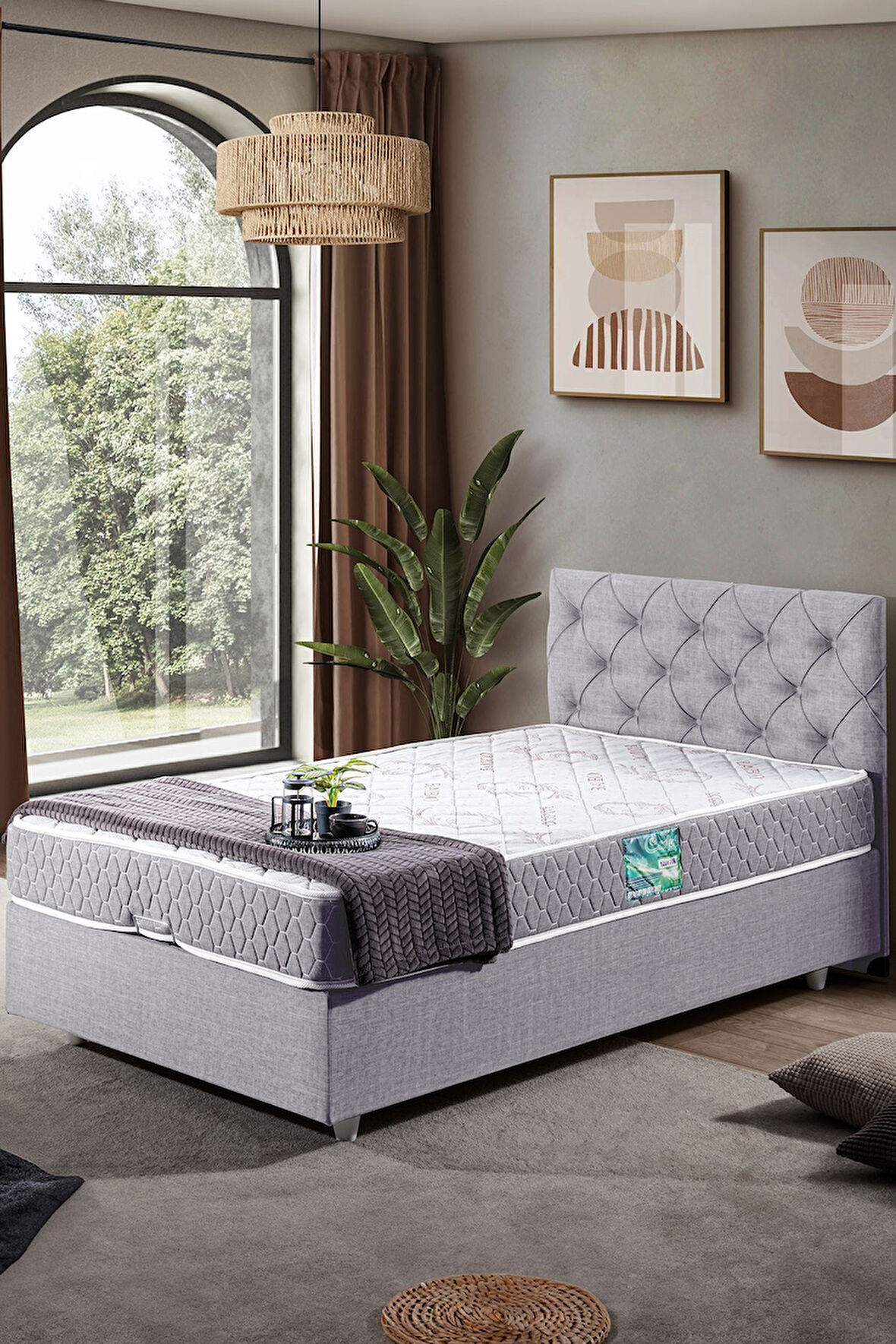 Eylül Çift Kişilik Baza Başlık Letto Yatak Seti, Gri