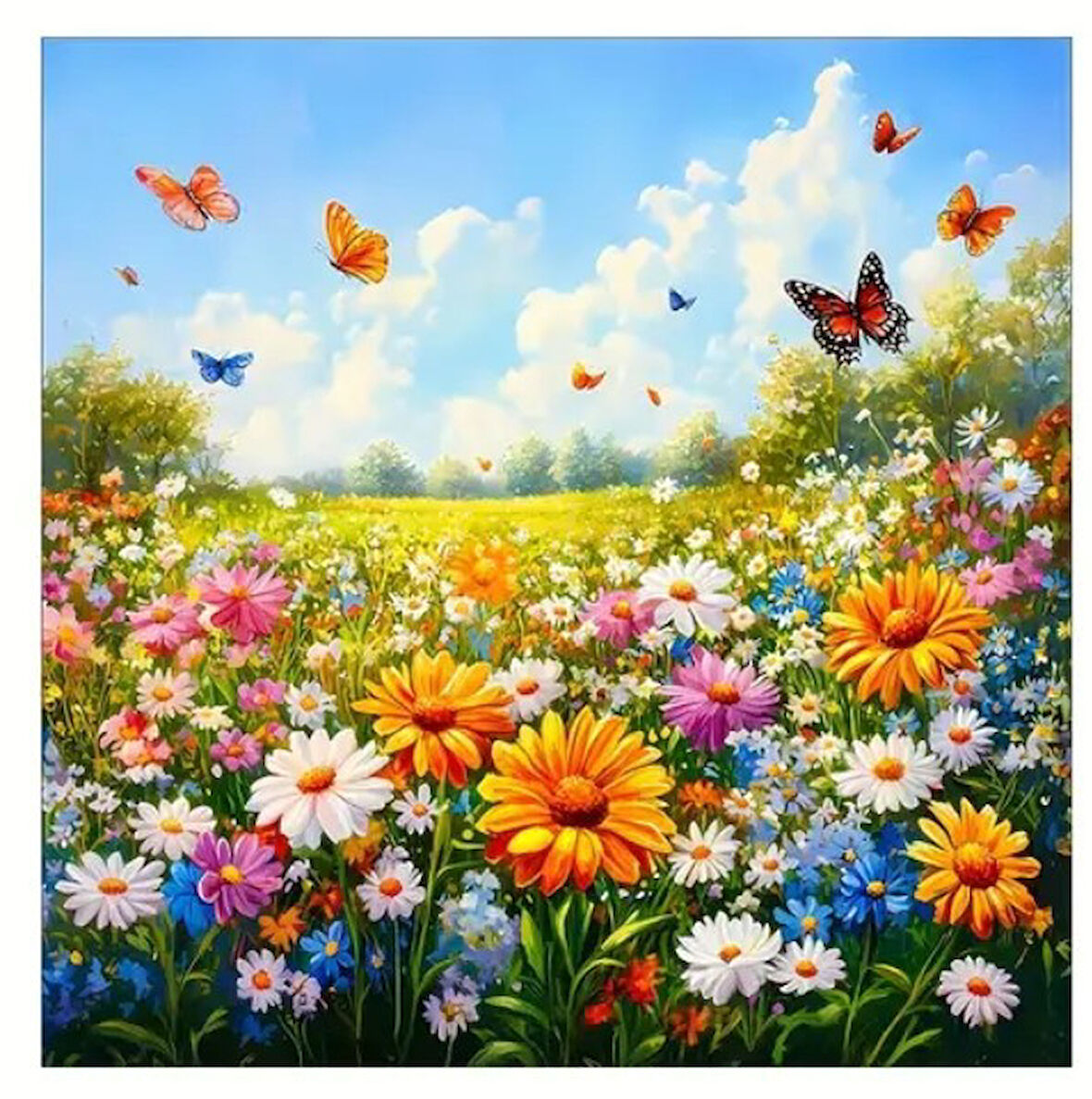 55 CM x 45 CM RENKLİ PAPATYALAR TEZGAH ÜSTÜ BULAŞIK KURUTMA MATI BULAŞIKLIK KURUTMA ÖRTÜSÜ