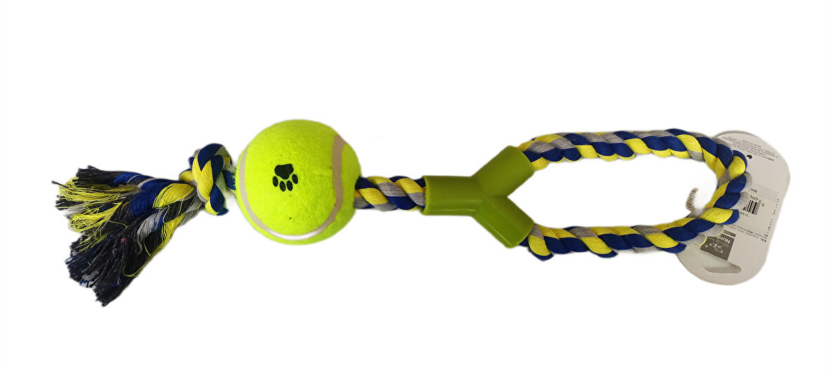 Düğümlü Y Şekilli Tenis Toplu Köpek Oyuncağı 7-37 cm Mavi