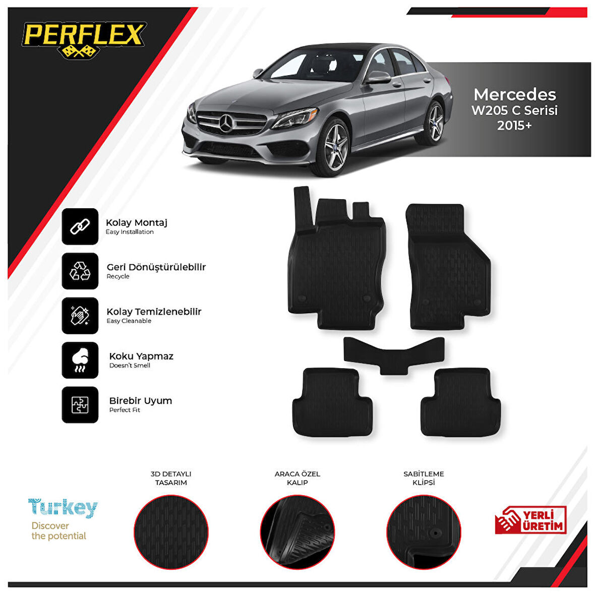 MERCEDES W205 C SERİSİ 2015+ 3D HAVUZLU PASPAS 