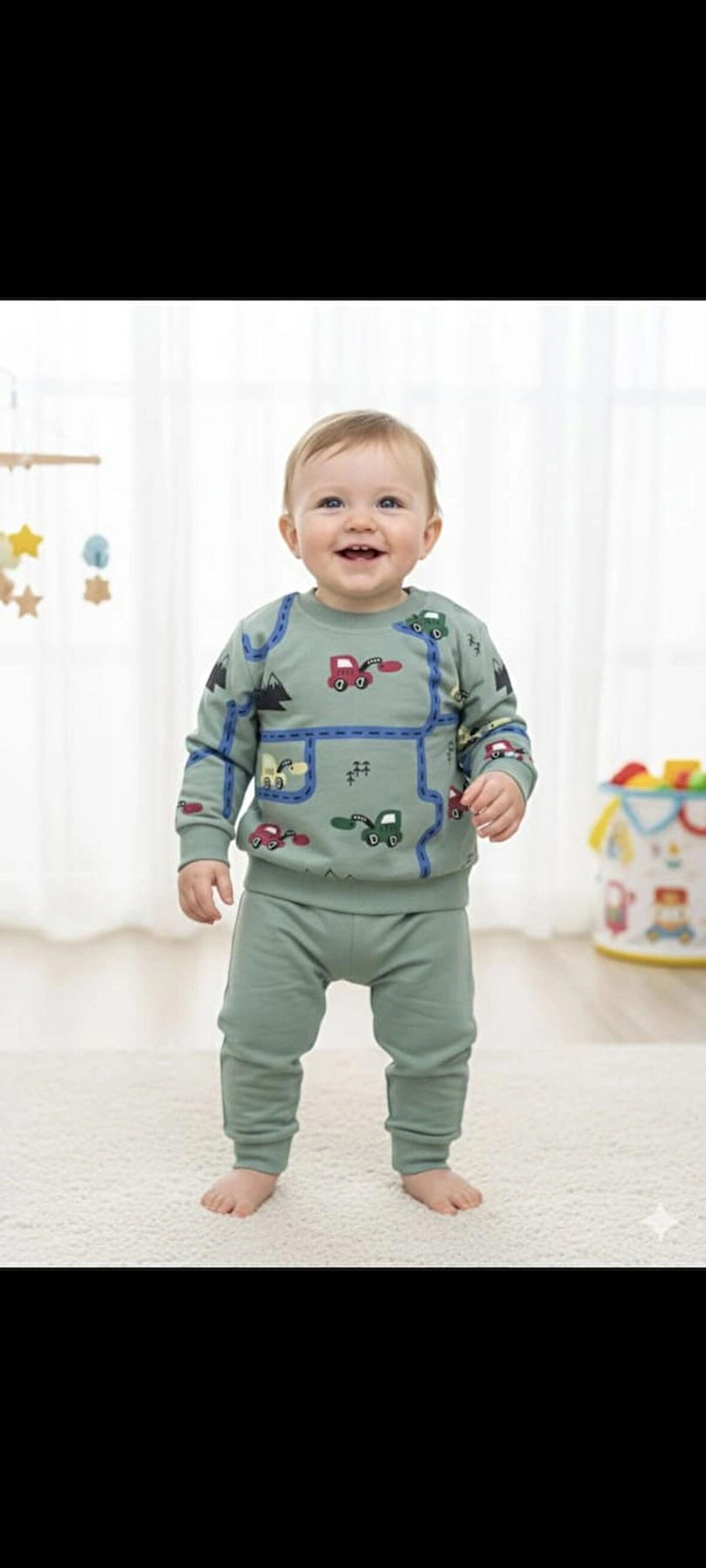 Meleka Laura baby Minik araba desenli erkek bebek 2 li takım