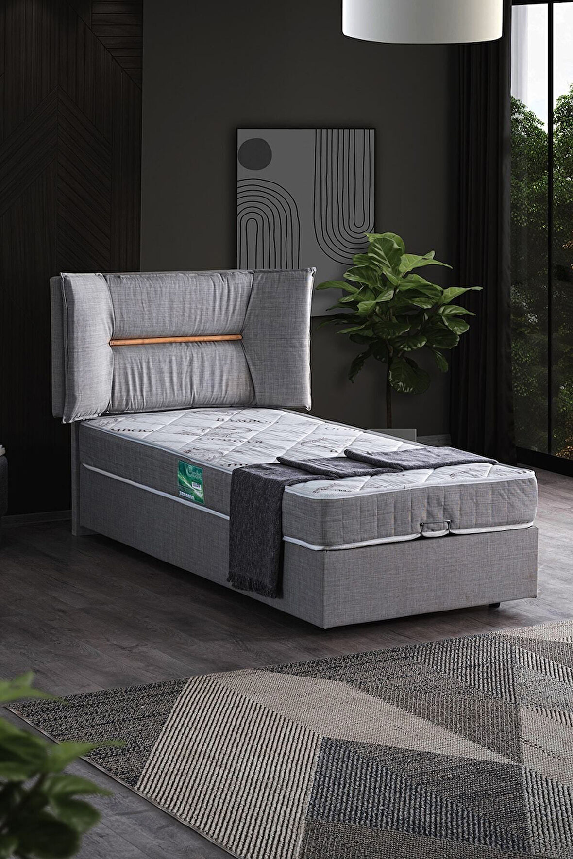 Lizbon Ikili Set, Tek Kişilik Baza Başlık Seti, Gri