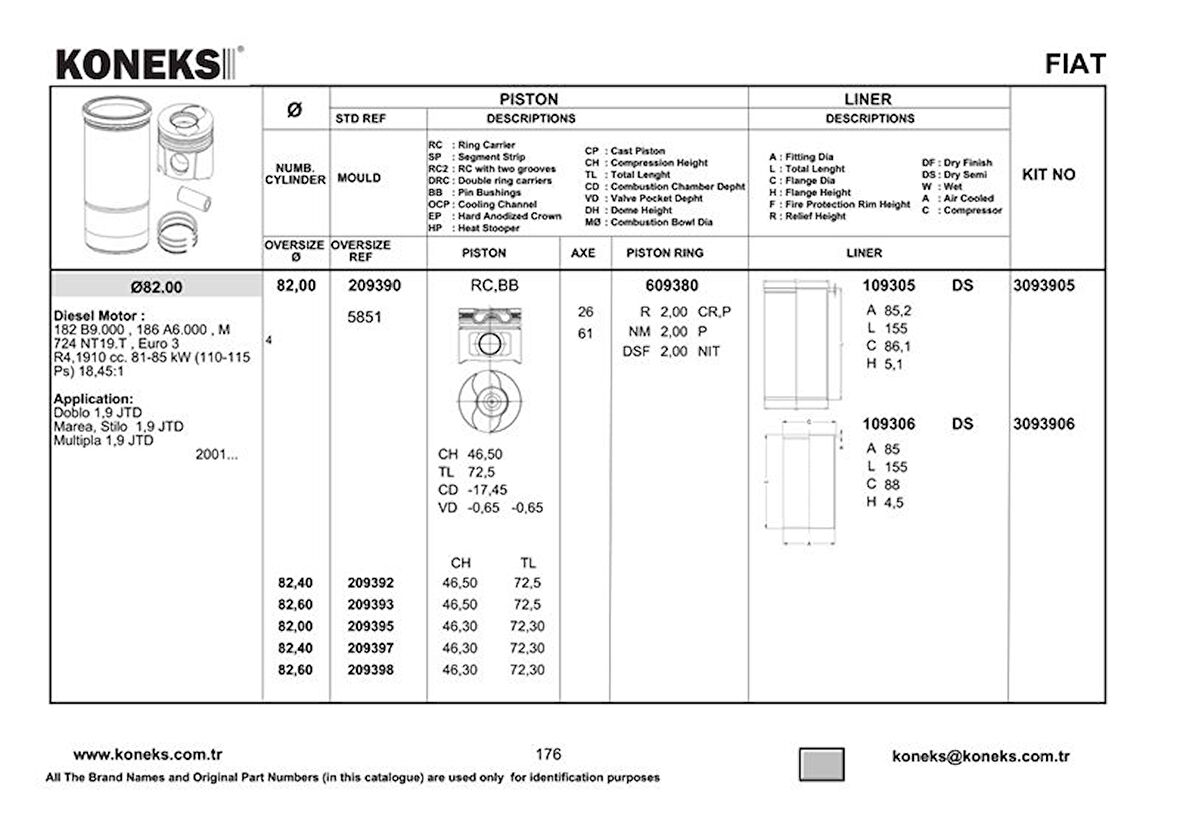 Fiat Motor Piston Segman Fiat Brava Bravo II Croma Doblo Grande Punto Marea Sedici Stilo 1.9 Jtd 01> Alfa - Koneks 209392