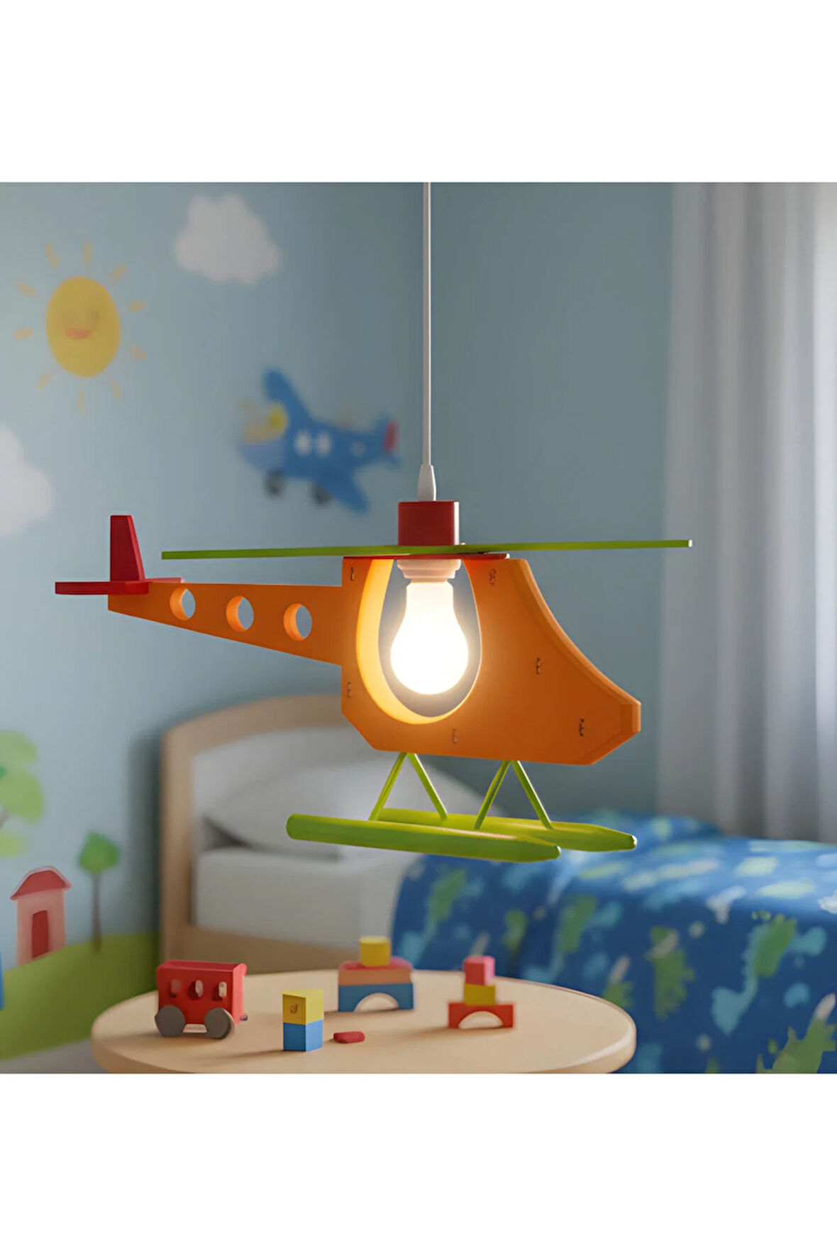 KDF001H ÇOCUK ODASI HELİKOPTER SARKIT AVİZE — RENKLİ TASARIM / E27 DUY - SARI