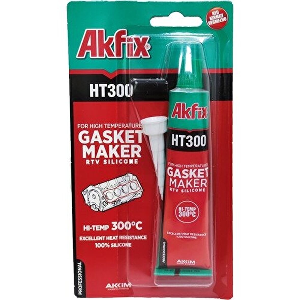 Akfix HT300 Rtv Yüksek Isı Silikonu 50 gr Kırmızı-2 Adet