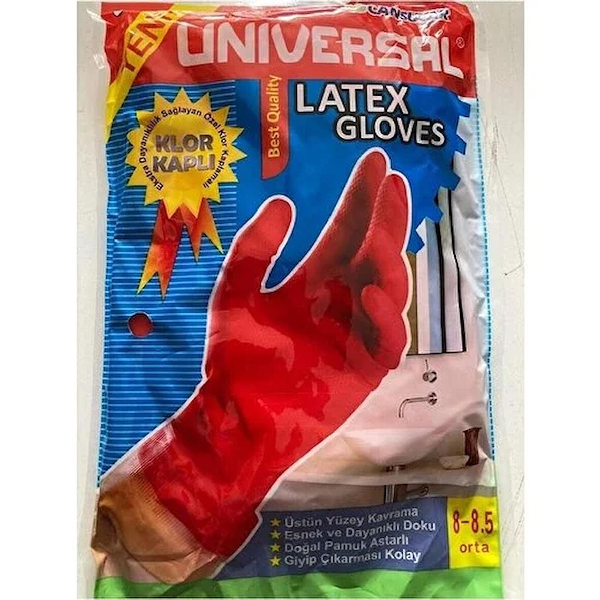 Üniversal Latex Bulaşık Eldiveni Süper Kalite No: 8 - 8.5 -4 Adet