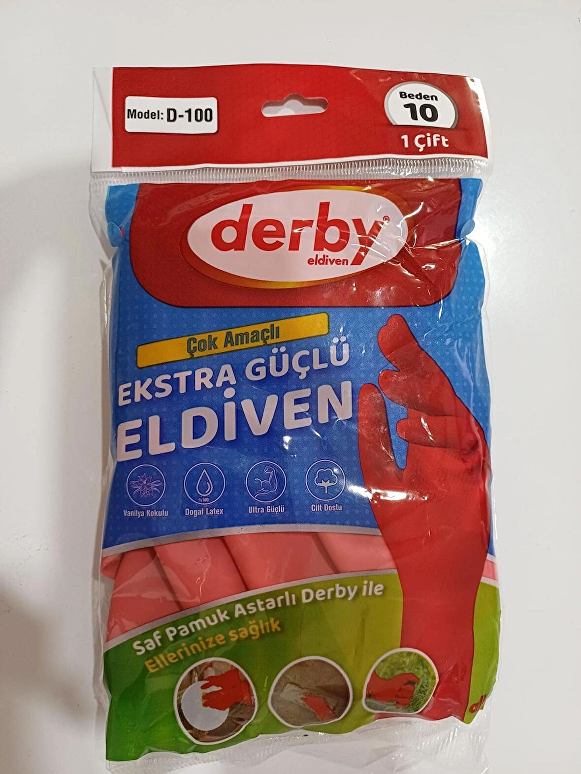 Derby D-100 Doğal Latex Saf Pamuk Astarlı Eldiven No:10 -2 Çift