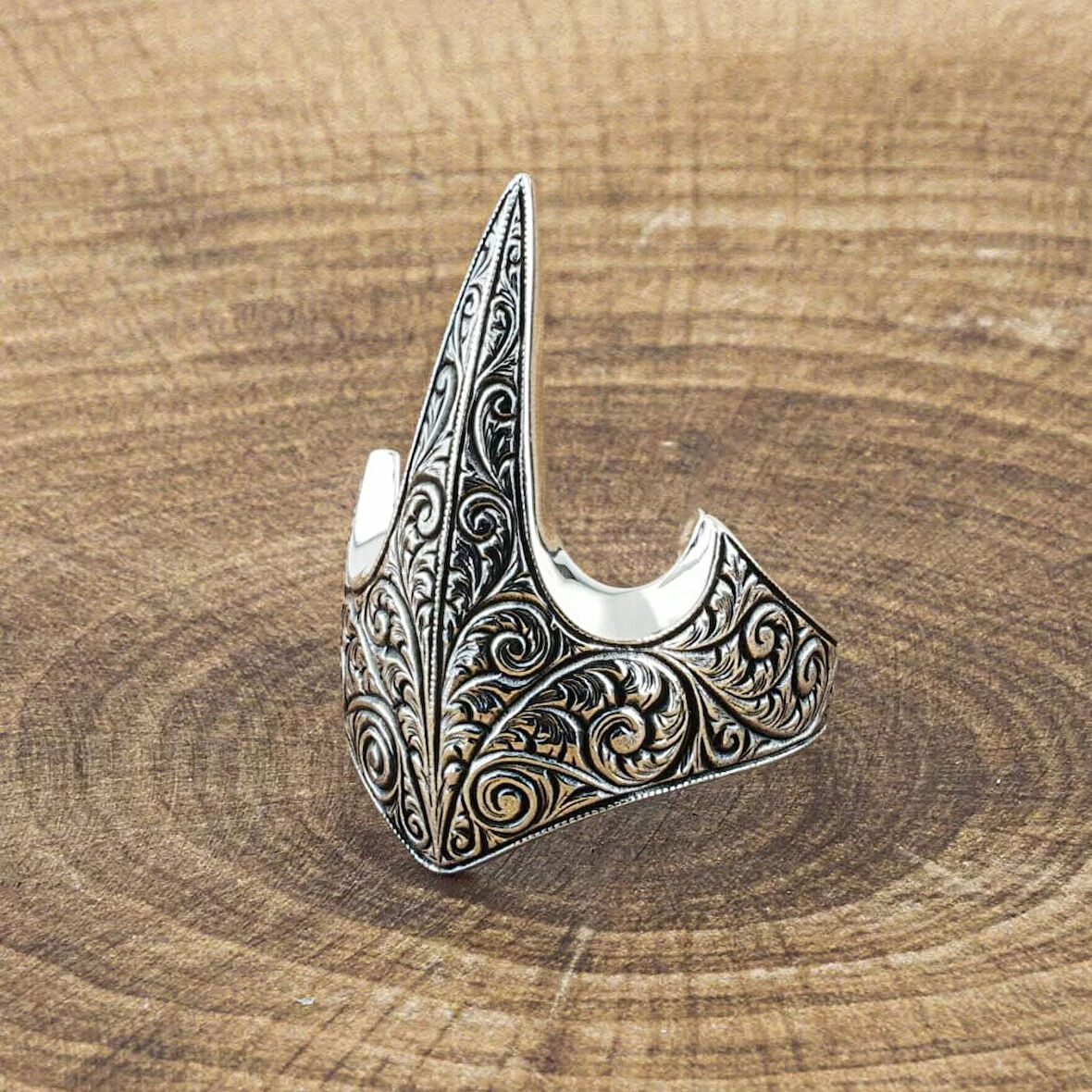 925 Ayar Gümüş Kalem İşleme Model Erkek Okçu Zihgir Yüzüğü