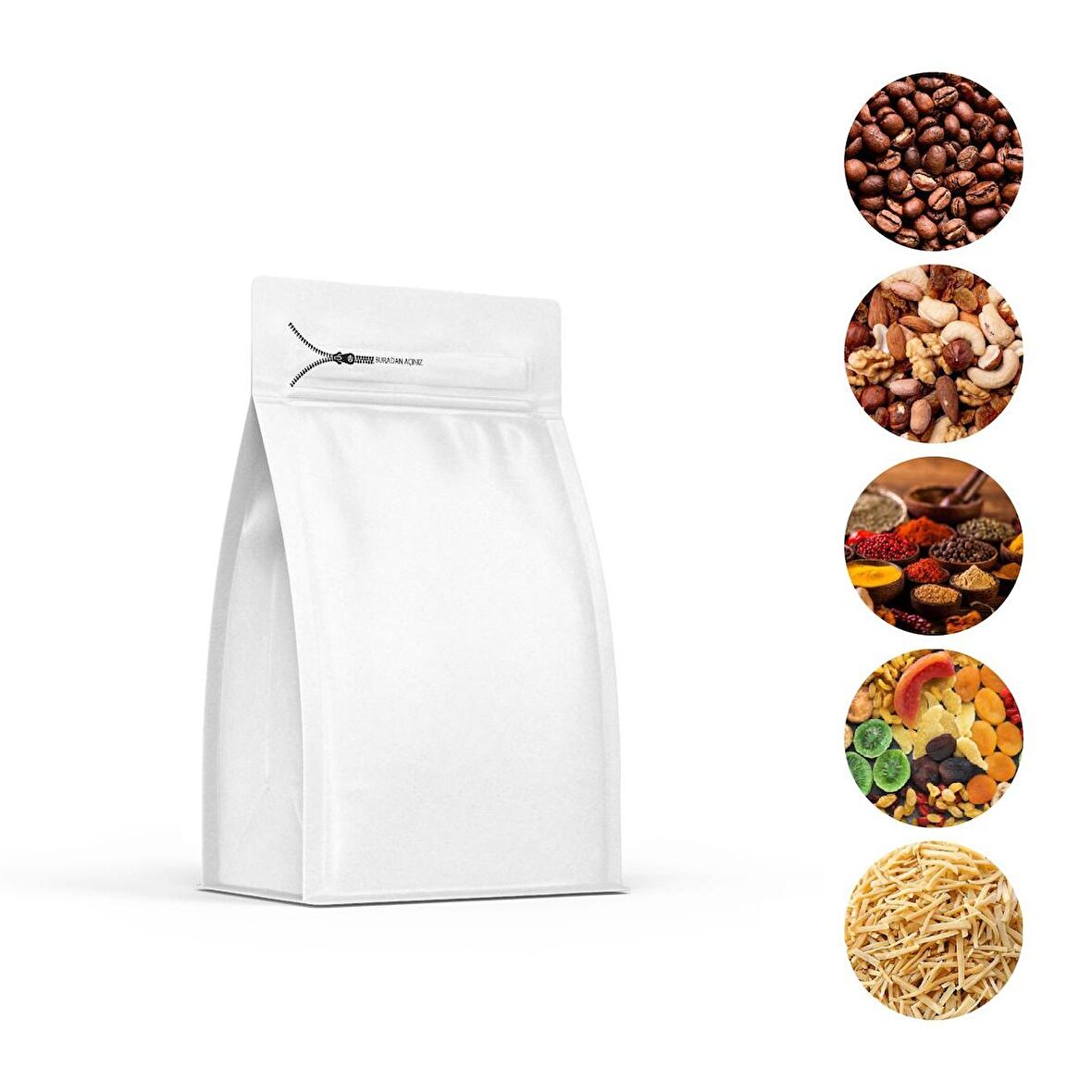 Beyaz Flat Bottom Kilitli Buradan Açınız Torba 11x21+4 Cm 250 Gr 100 Adet