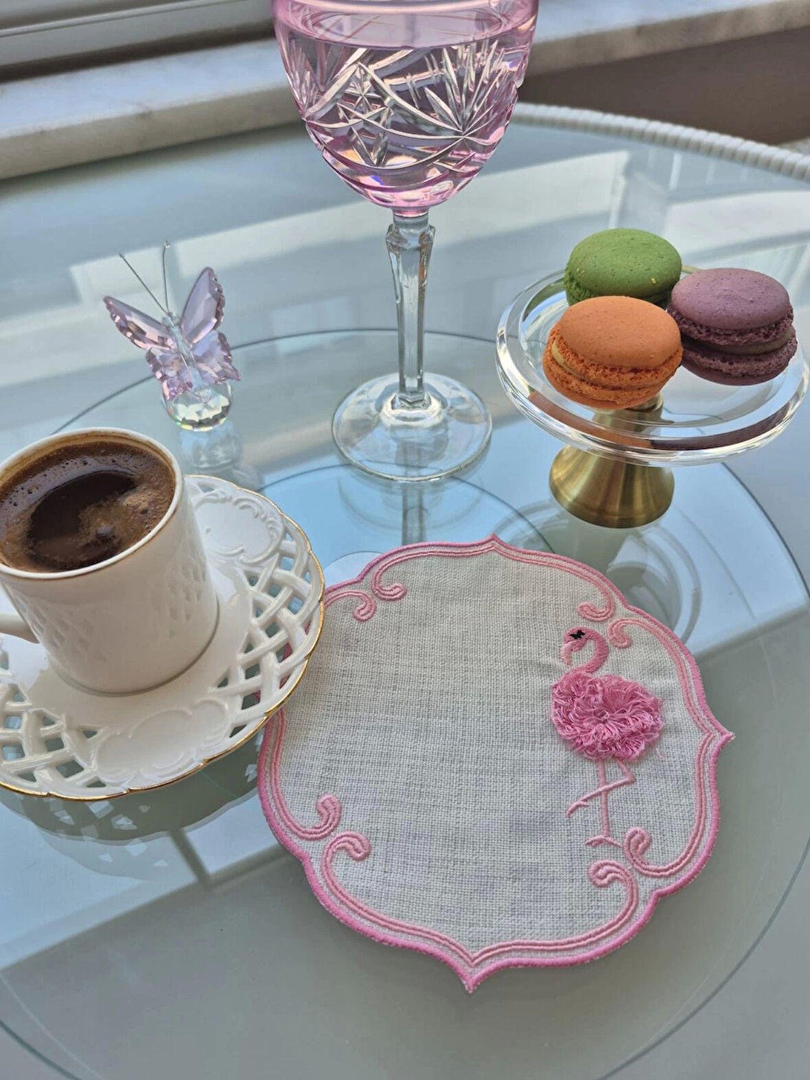 Agbtrend Pembe Flamingo Figürlü Nakışlı Sunum Kokteyl Peçetesi