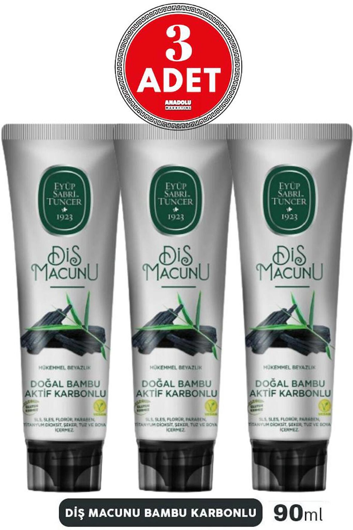 Doğal Bambu Karbonlu Diş Macunu 90 ml x 3 Adet