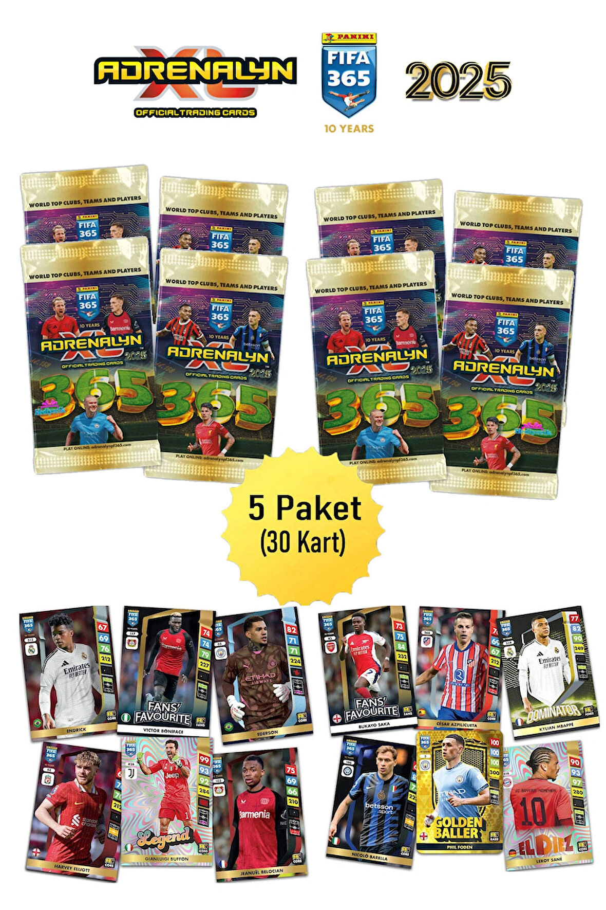FIFA 365 Adrenalyn XL 2025 Futbolcu Kartları 5 Paket (30 Kart)