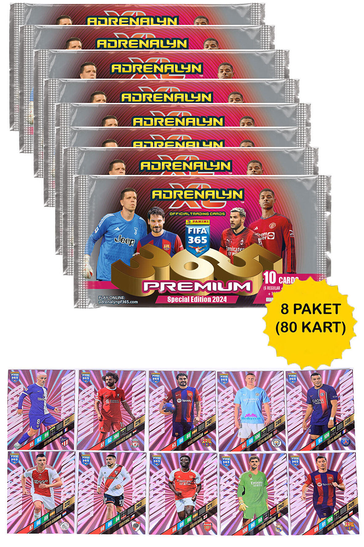 FIFA 365 Premium Adrenalyn XL 2024 Futbolcu Kartları 8 Paket (80 Kart)