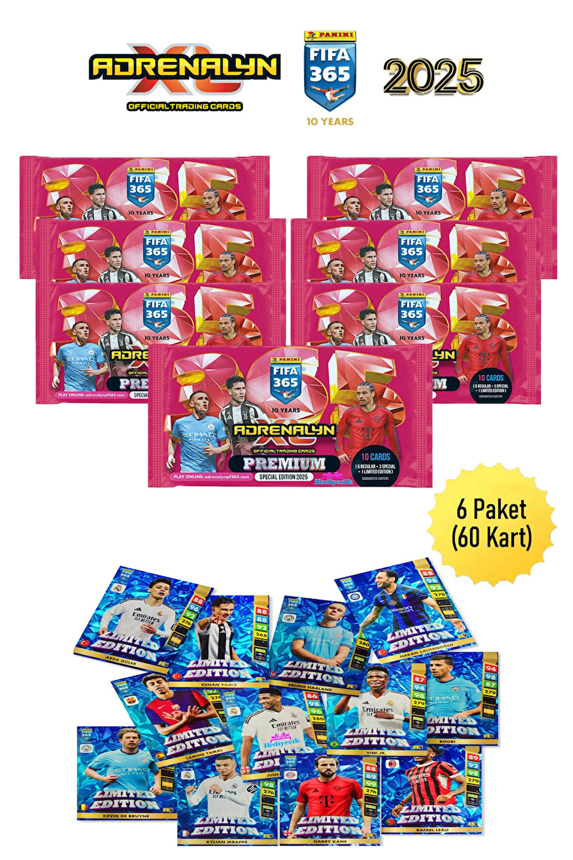 FIFA 365 Premium Adrenalyn XL 2025 Premium Futbolcu Kartları 6 Paket (60 Kart)