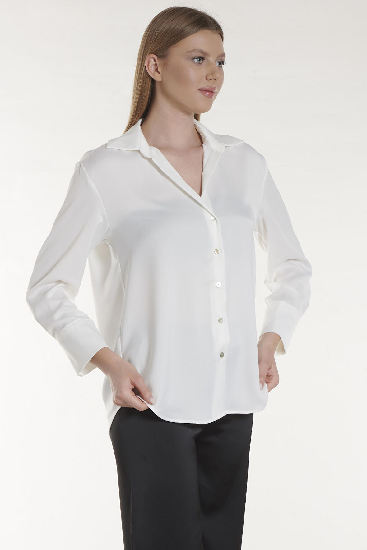 Ekru Saten Gömlek | 40
