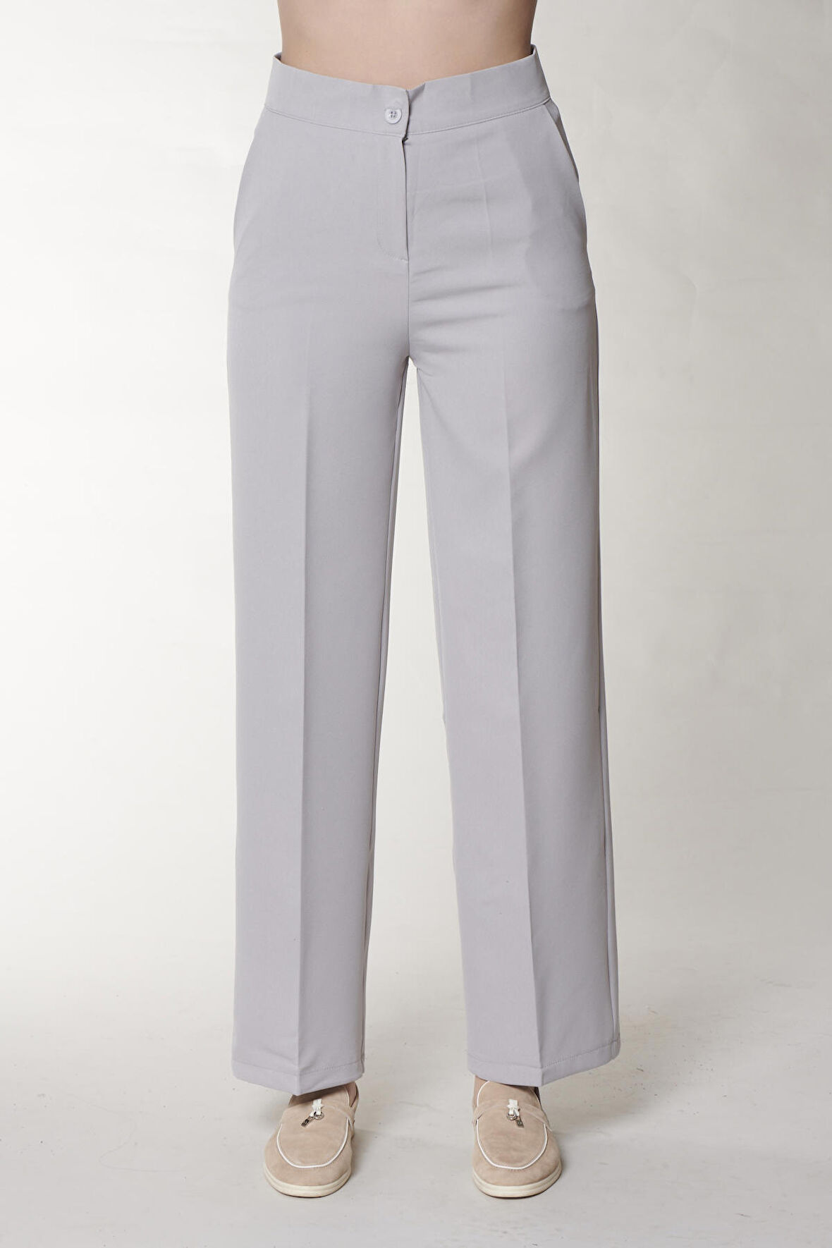 Gri Yüksek Bel Palazzo Pantolon | 44