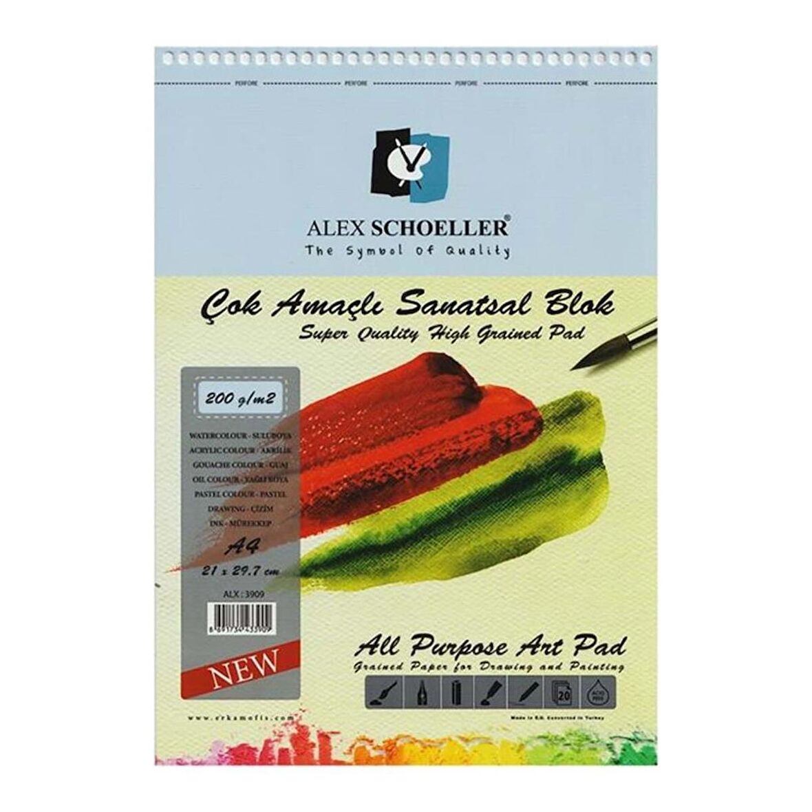 A4 200 Gr. 20 Yp. Spiralli Çok Amaçlı Sanatsal Blok ALX-3909