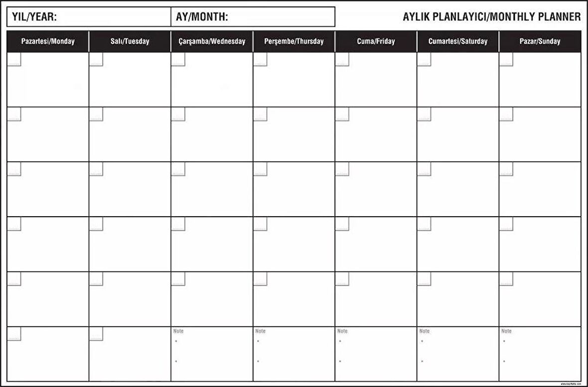 Mini Aylık Plan 85×56 cm Akıllı Kağıt Tahta