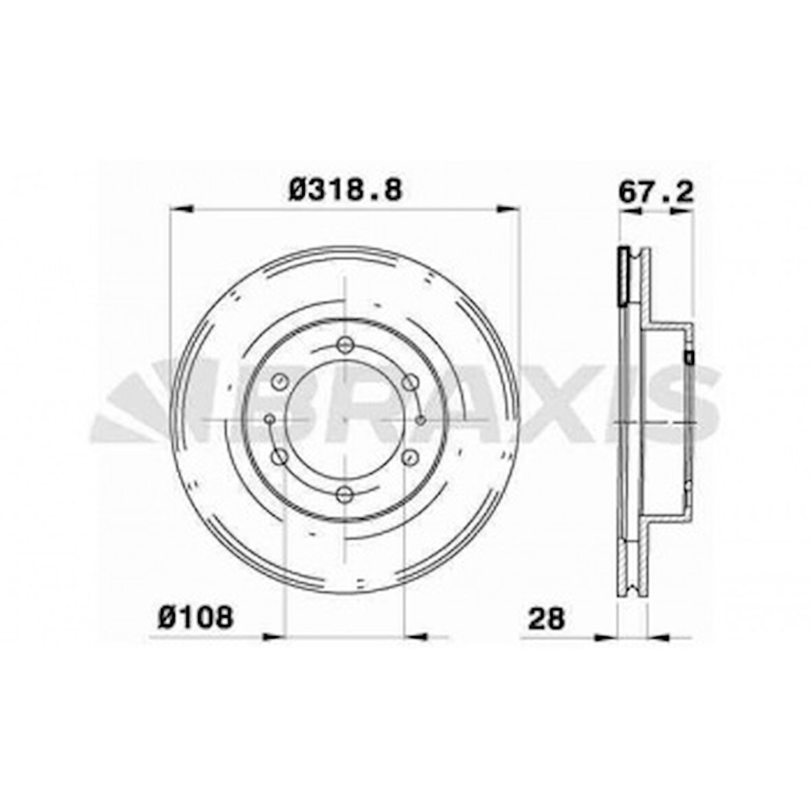 Toyota Ticarı On Fren Diski (aynası) Havalı Toyota Hilux 2.5 D4d 2005-> Hilux Vigo 2015-> (319x6) - Braxıs Ae0546