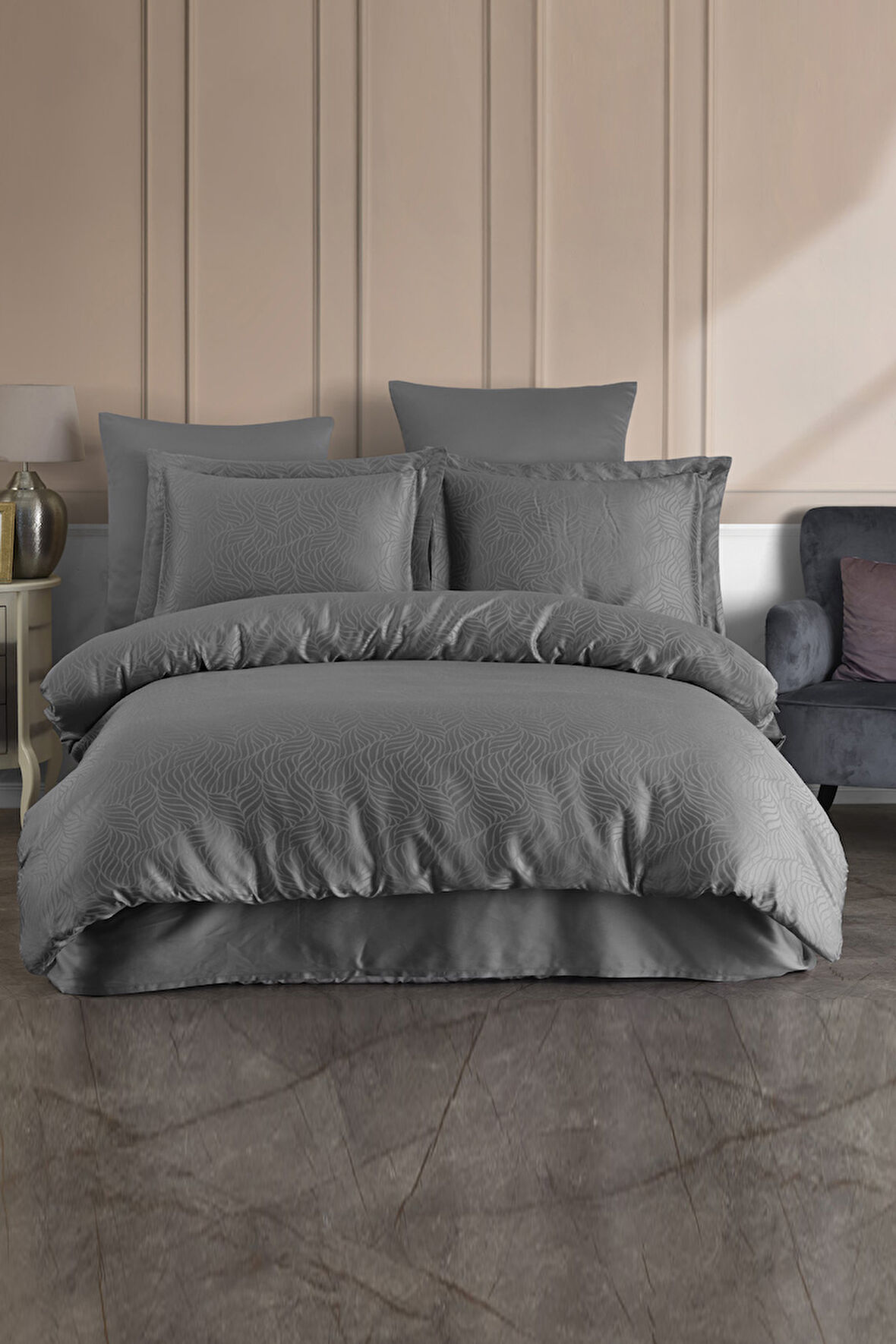 Varol (Family Size) Liyosel Jakar Nevresim Takımı - Lienzo Antrasit