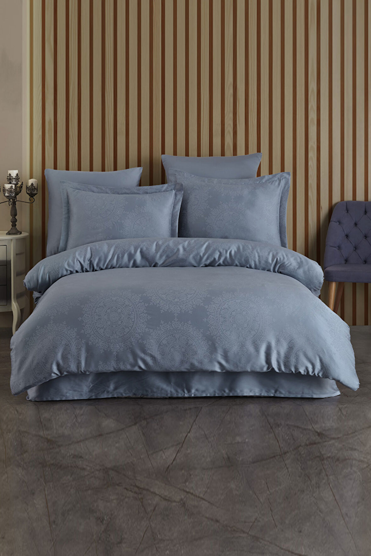 Varol (Family Size) Liyosel Jakar Nevresim Takımı - Nothingham İndigo