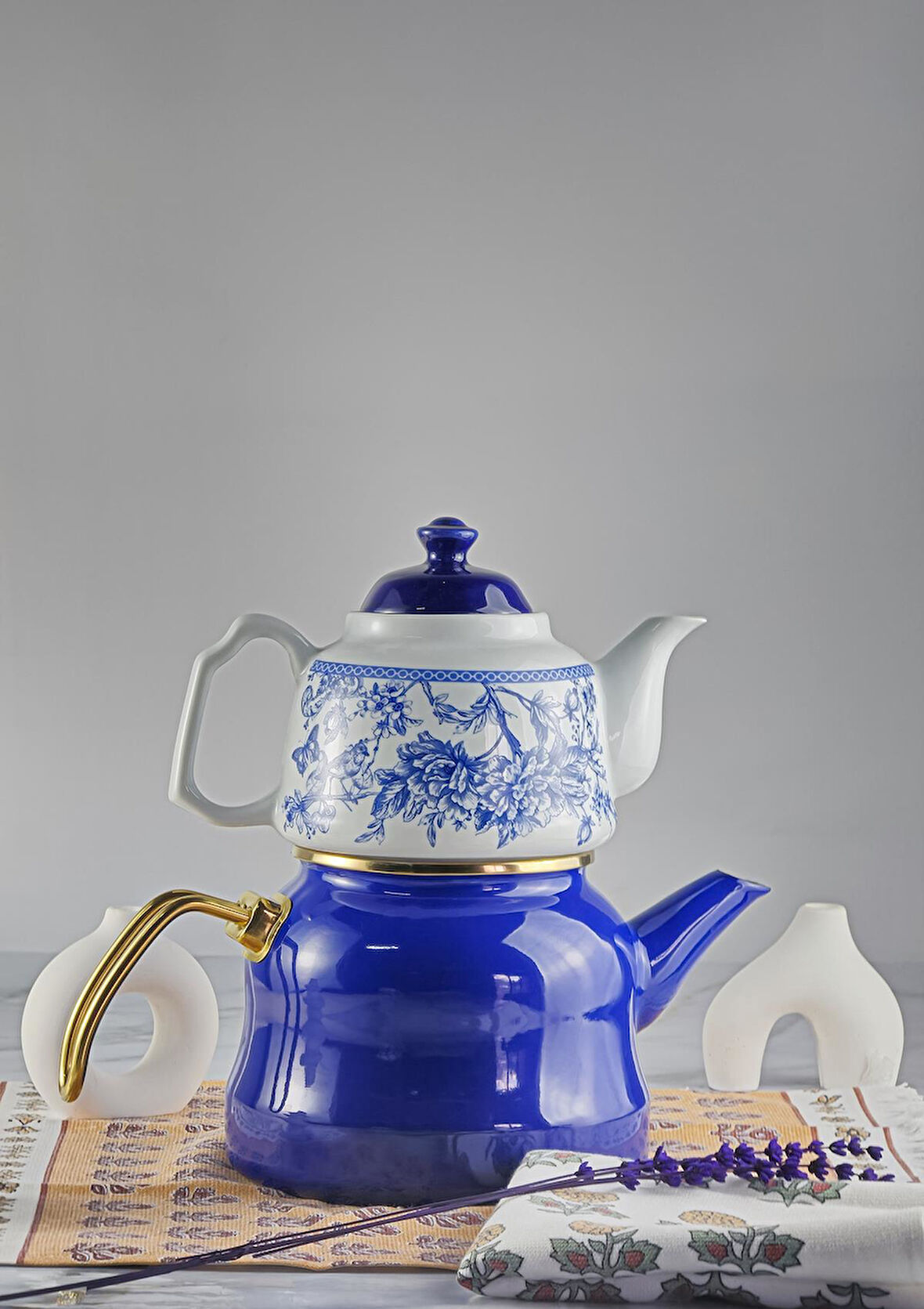 Alev Emaye Porselen Çaydanlık Takımı - Emaye Kettle Porselen Demlik - 3.5 Litre