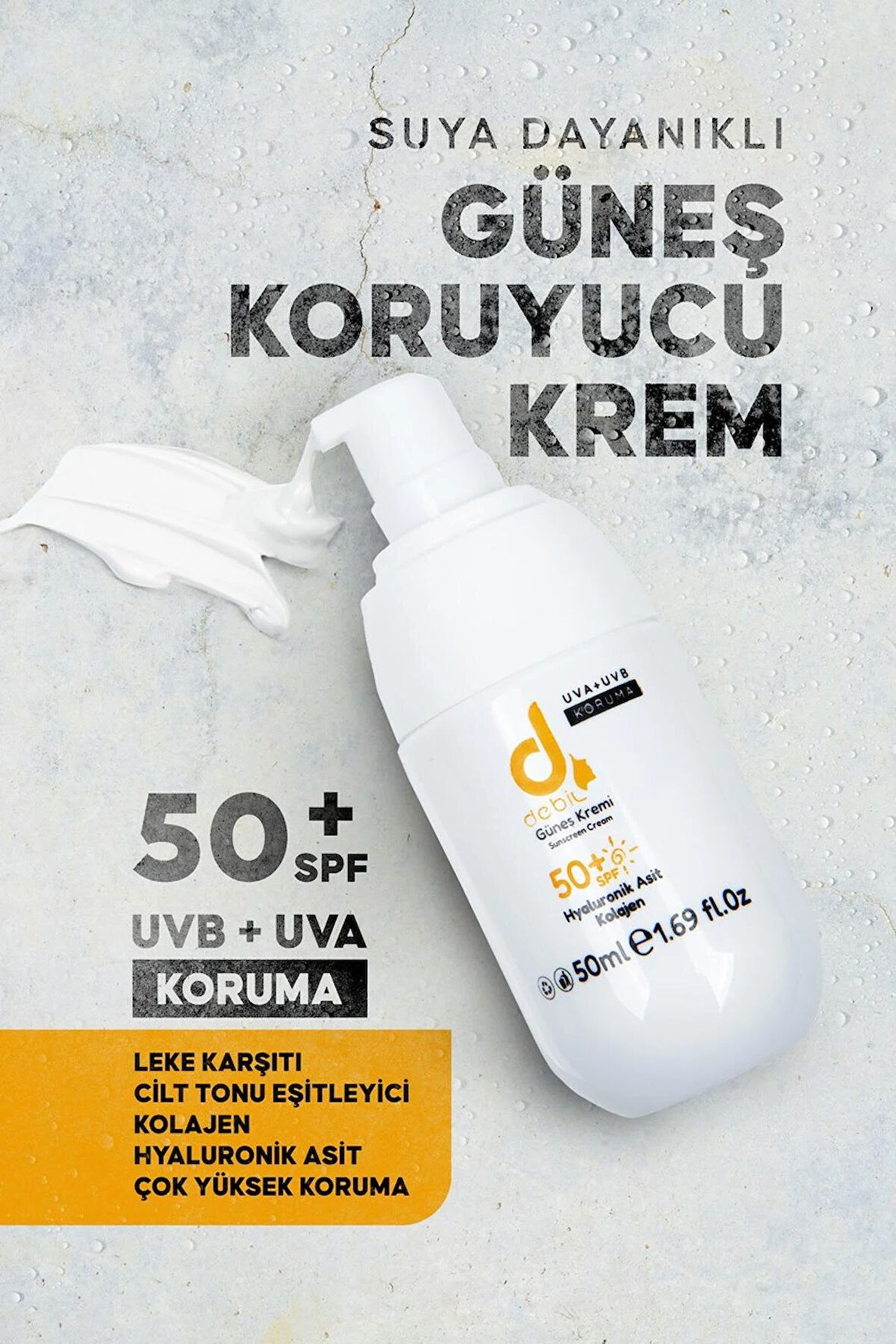 Debil Güneş Kremi | SPF+50 Yüksek Korumalı | 50 ML | Kolajen | Hyaluronik asit