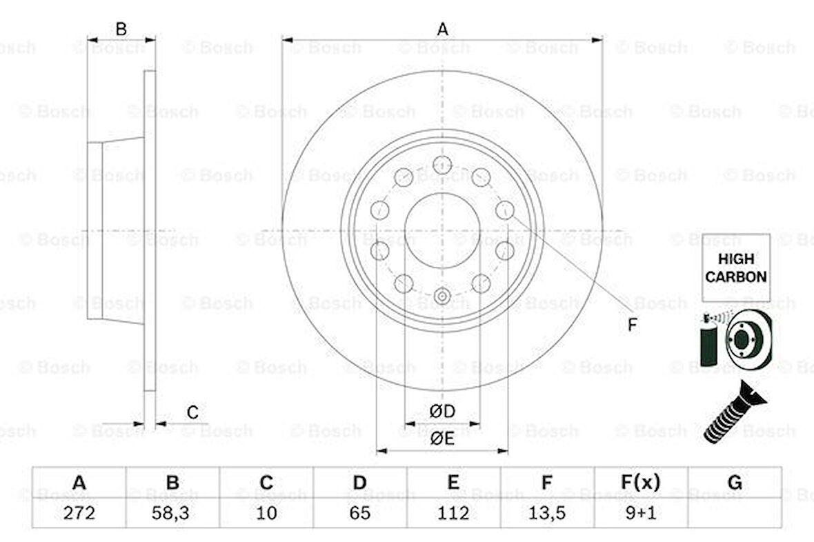 Vag Fren Diski Arka T-Roc 17 > Q2 16 > Karoq 17 > Ateca 16 > Octavıa 20> - Bosch 0986479f23