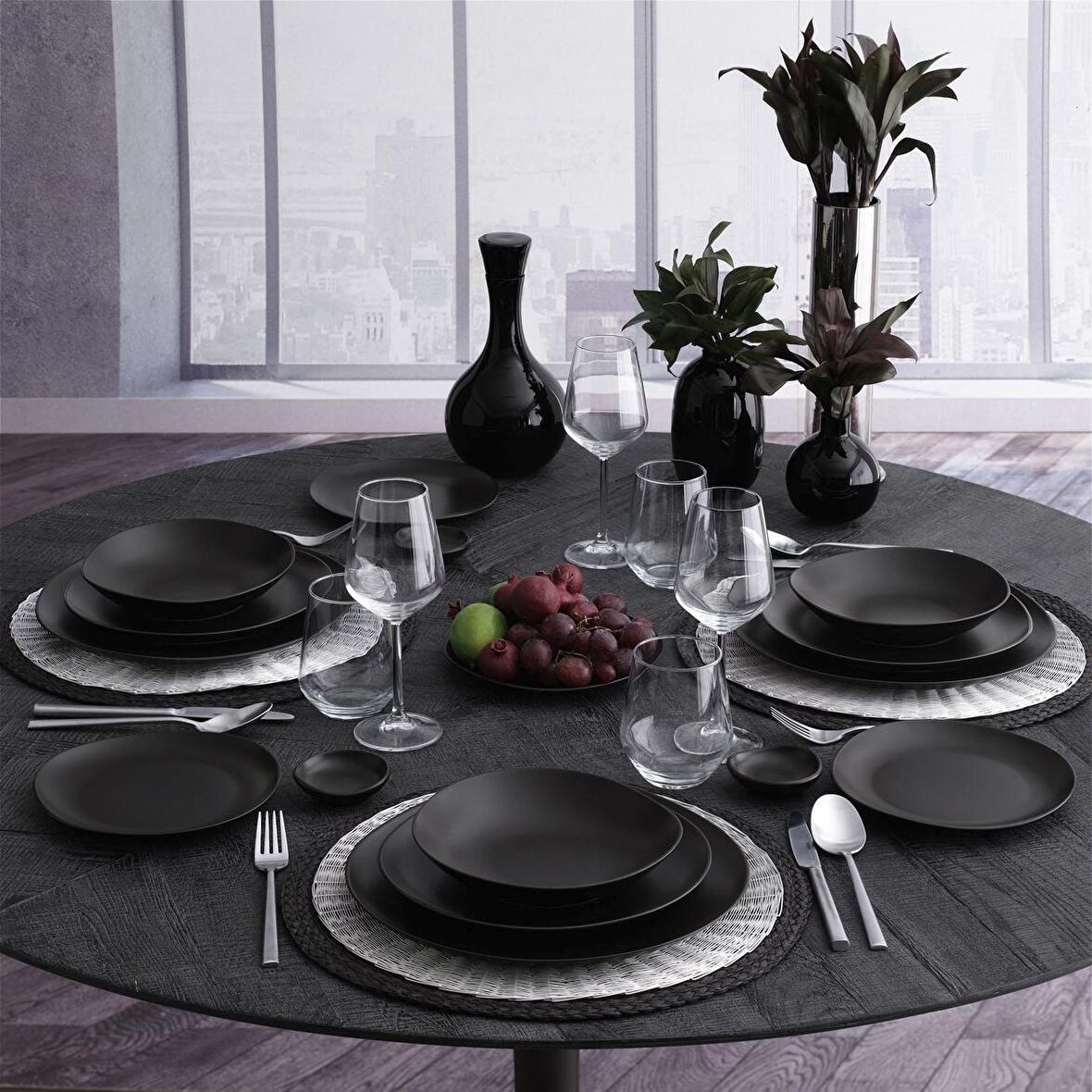 Güral Porselen Roden 18 Parça 4 Kişilik Modern Asimetrik Bone Porselen Yemek Takımı 